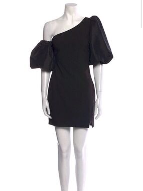 Likely Black One-Shoulder Puff-Sleeve Mini Dress